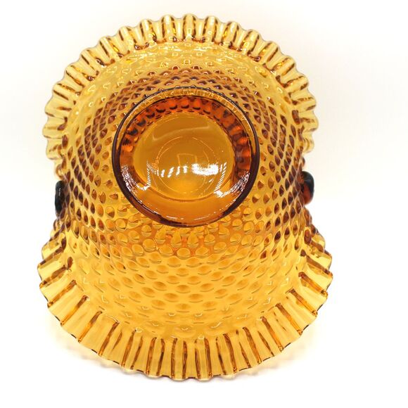 Vintage Large Fenton Amber Gold Glass Basket Ruffled Edge Hobnail Pattern 9" - Picture 8 of 8